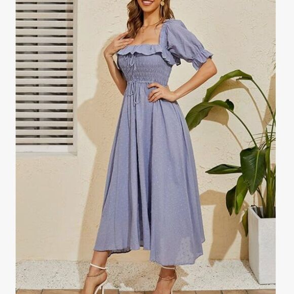 R.YIposha Womens Maxi Dress XXL‎ 20/22 Blue Cottagecore Ruffled Peasantcore - Picture 1 of 6
